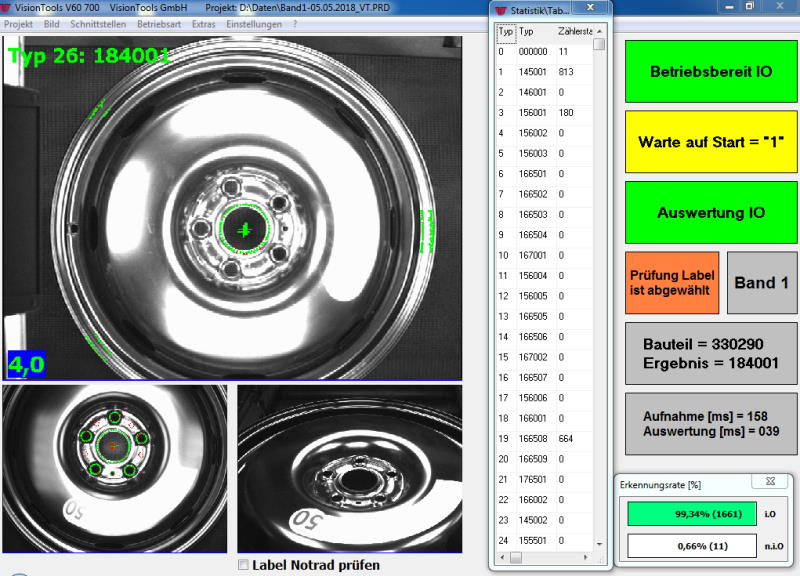 Wheel type detection with VisionTools V60